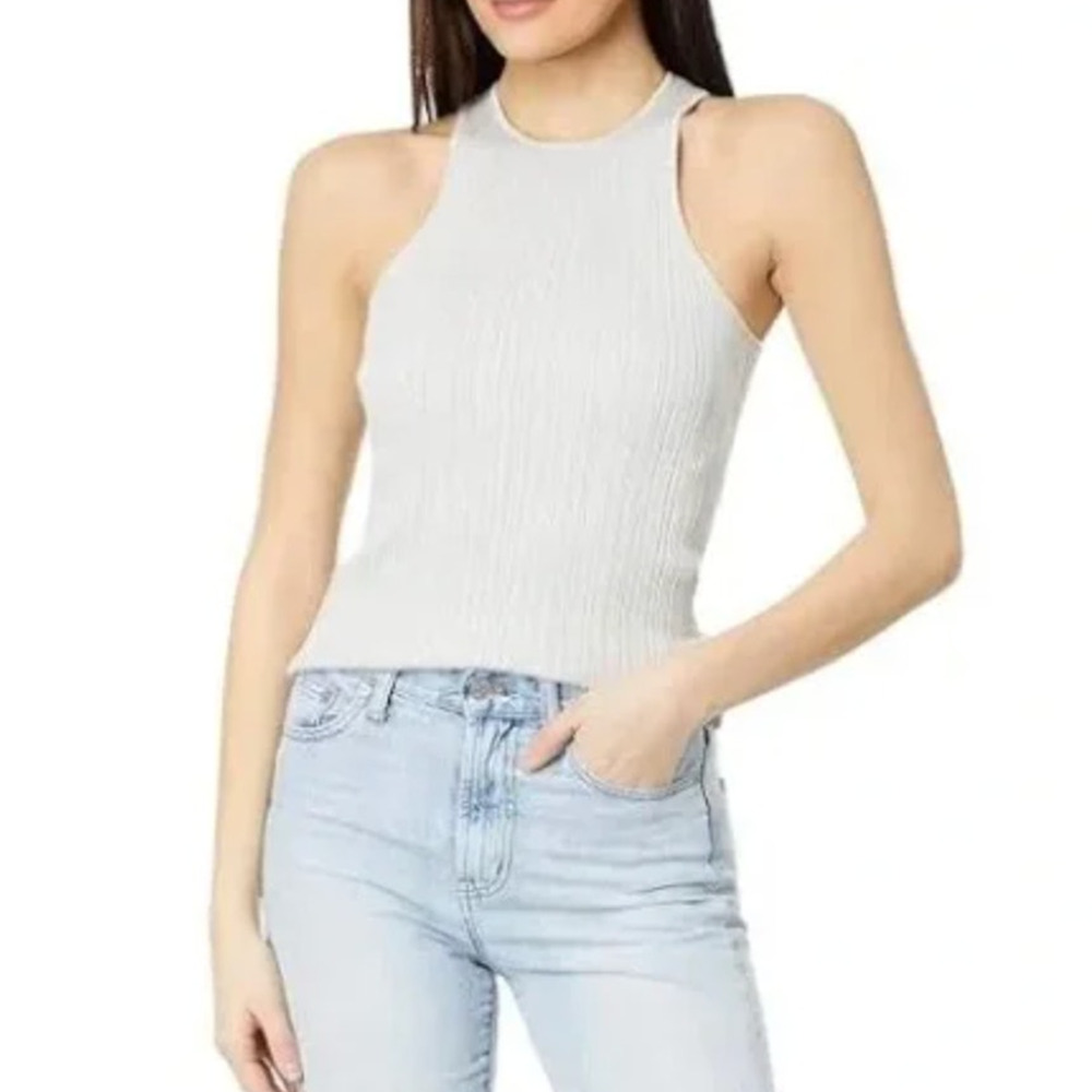 Madewell The Signature Shimmer Knit Cutaway Sweater Tank Ribbed Gray XXS NWT